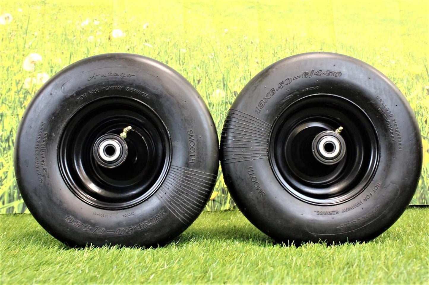 13x6.50-6 Semi-Pneumatic Flat Free Smooth with 6x4.5 Black Wheel (Set of Two)