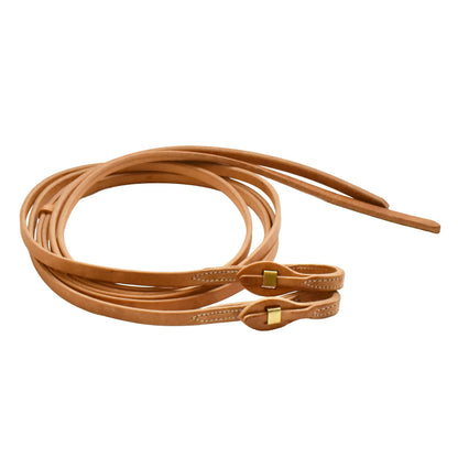 AJ Tack Harness Leather Brass Quick Change Split Reins - 5/8in x 8ft