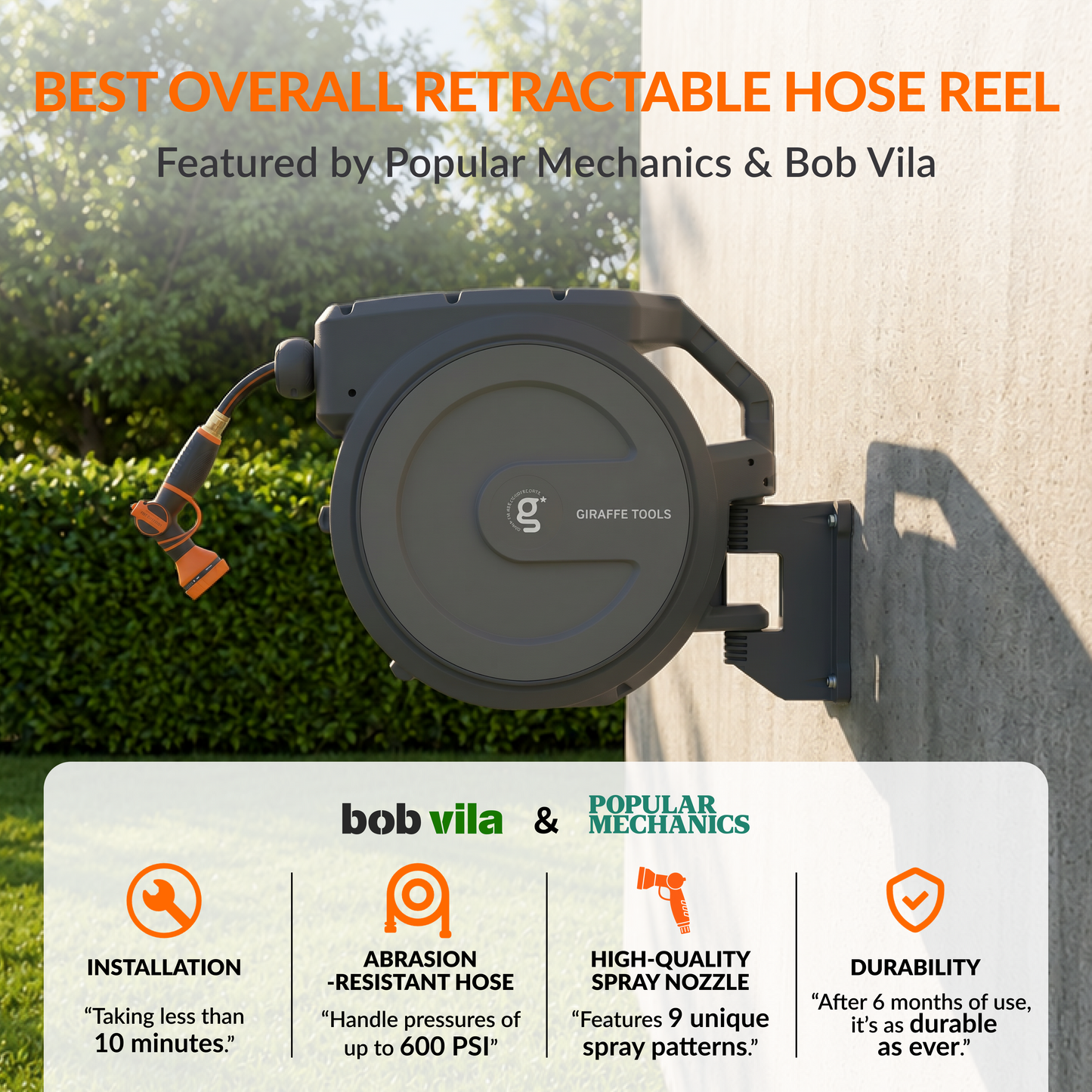Retractable Garden Hose Reel-1/2in-130ft