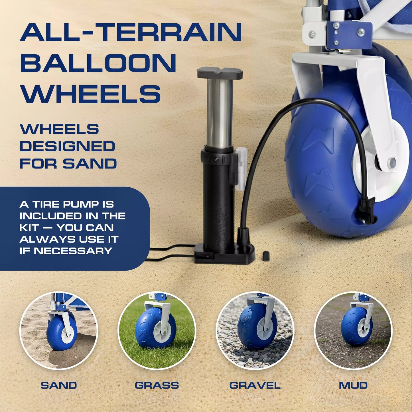 Beach Wagon Cart with Big Wheels – Foldable Utility Wagon Blue