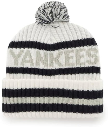 47 New York Yankees Adult Bering Cuffed Knit Pom Beanie Hat - White