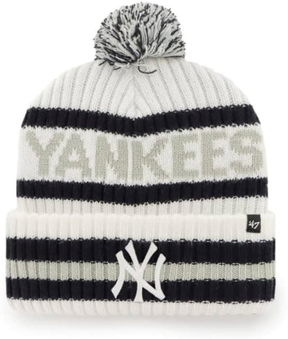47 New York Yankees Adult Bering Cuffed Knit Pom Beanie Hat - White