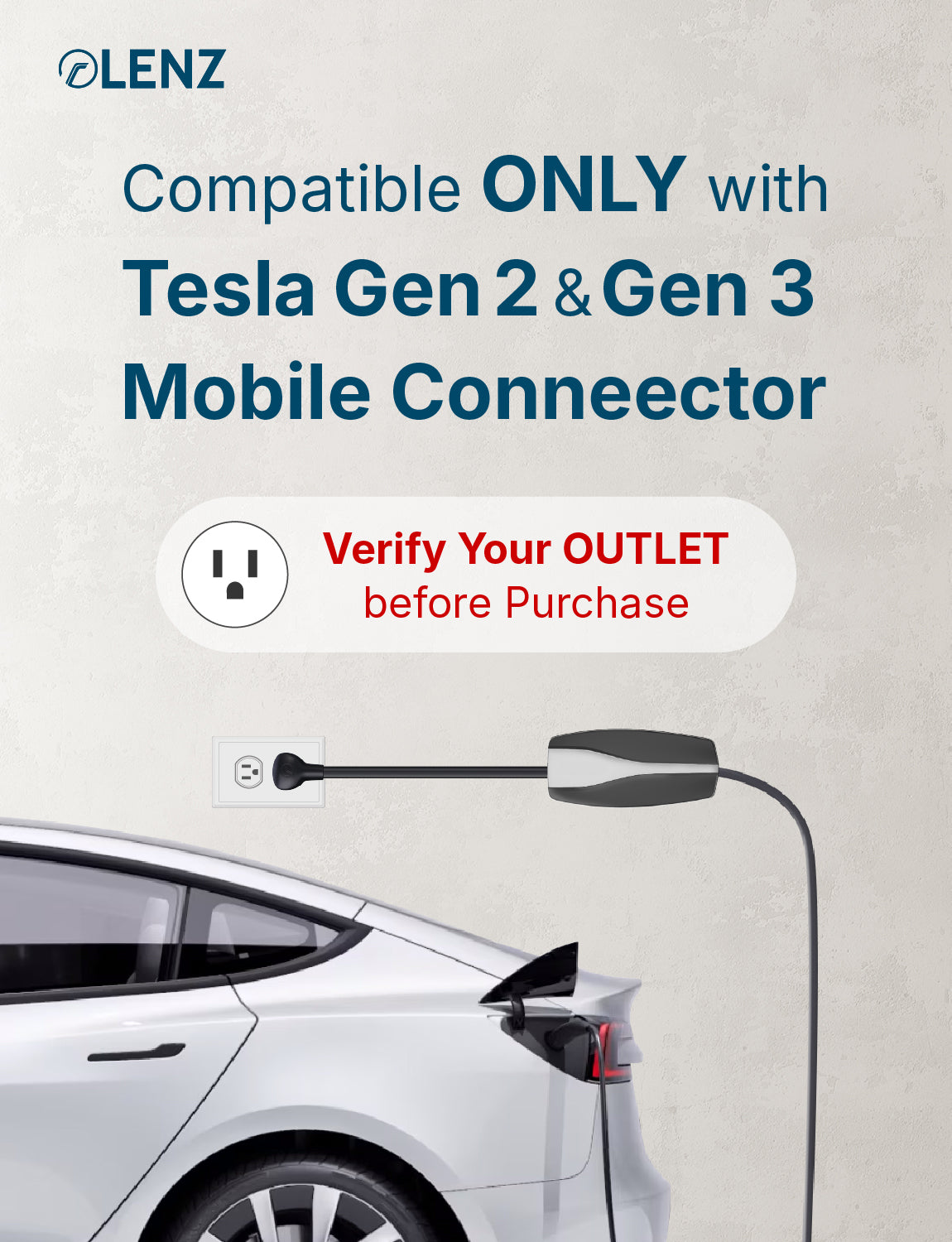 NEMA 5-15 Adapter Compatible with Tesla Gen 2 and Gen 3 Mobile Chargers Extended 14" Length