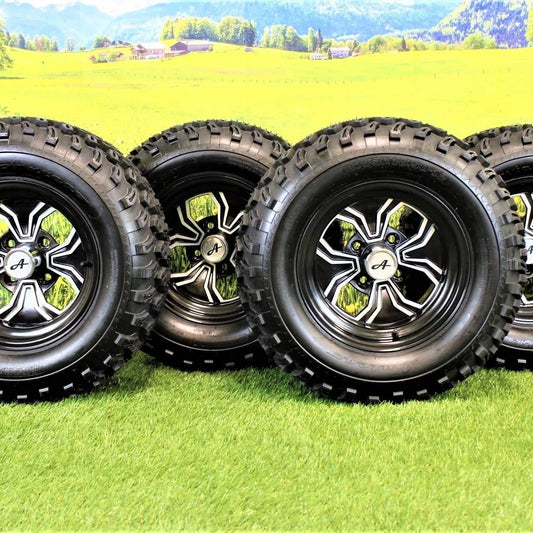 (Set of 4) 23x10.50-12 ATW-045 with 12x6 Black Fusion Aluminum Wheels for Golf/ATV/UTV