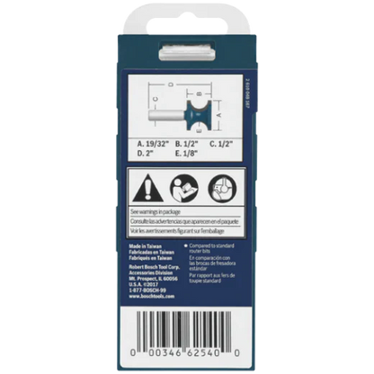 BOSCH 84432MC 1/4 In. 19/32 In. x 1/2 In. Carbide-Tipped Bullnose Router Bit