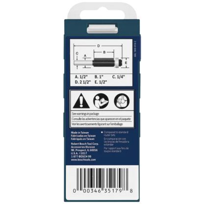 BOSCH 85216MC 1/2 In. x 1 In. Carbide-Tipped Triple-Flute Flush Trim Router Bit
