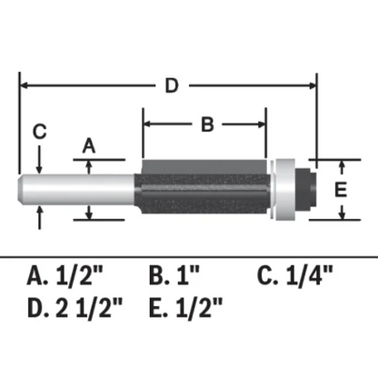 BOSCH 85216MC 1/2 In. x 1 In. Carbide-Tipped Triple-Flute Flush Trim Router Bit