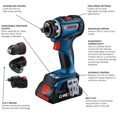 BOSCH GSR18V-800FCB24 18V Drill/Driver with 5-In-1 Flexiclick® System and (2) CORE18V® 4 Ah Advanced Power Battery