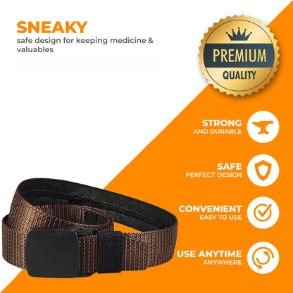 Realistic Belt Diversion Safe - Discreet Brown Belt with a Secret compartment to Stash Money, Jewelry, or Pills