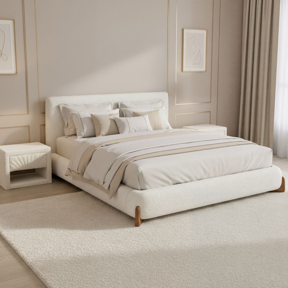Baris Ivory Textured Fabric Bed