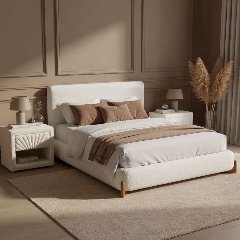 Baris Ivory Textured Fabric Nightstand Ivory