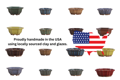 Willow Bonsai Ceramics Flower Design Bonsai Pot 4.5 Inch – Elegant Ceramic Bonsai & Succulent Planter, High‑Fired Frost‑Proof Stoneware with Drainage & Wiring Holes, Handmade in USA (Seaweed 2023)