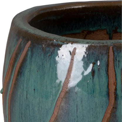 Breeze Round Teal Ceramic Planter
