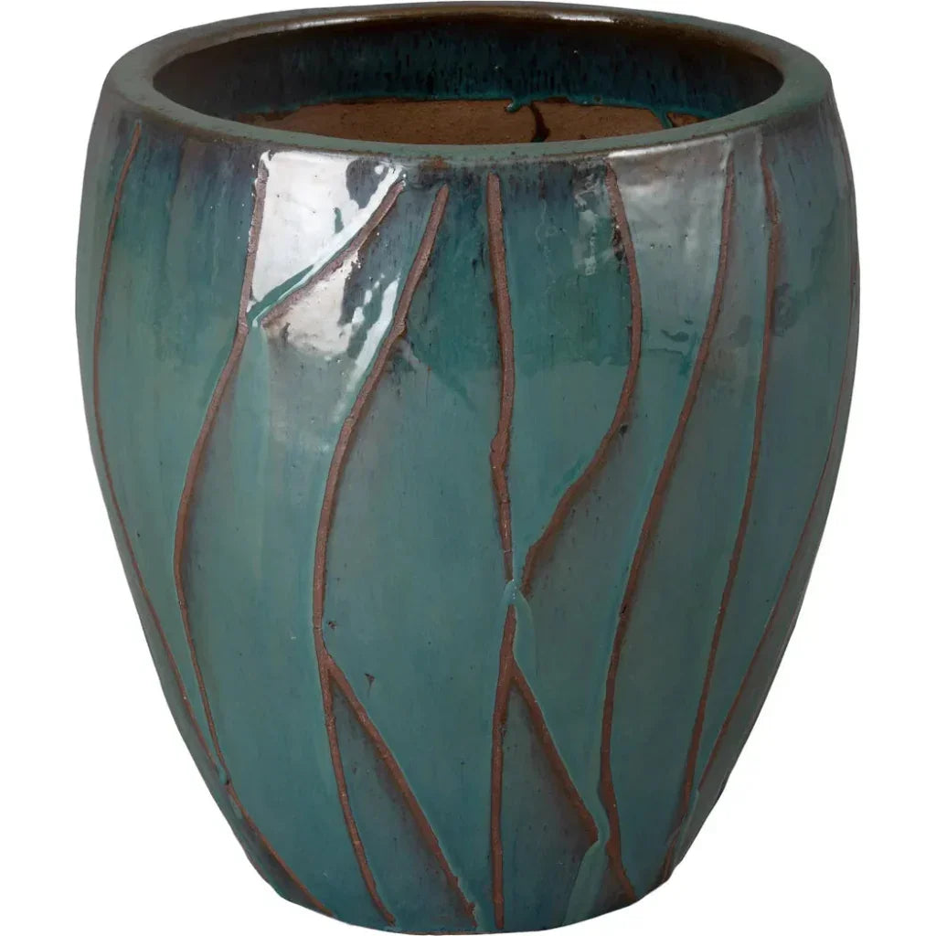 Breeze Round Teal Ceramic Planter