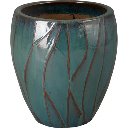 Breeze Round Teal Ceramic Planter