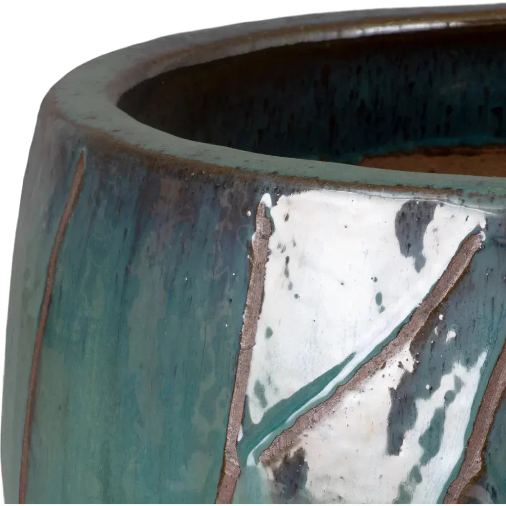 Breeze Round Teal Ceramic Planter