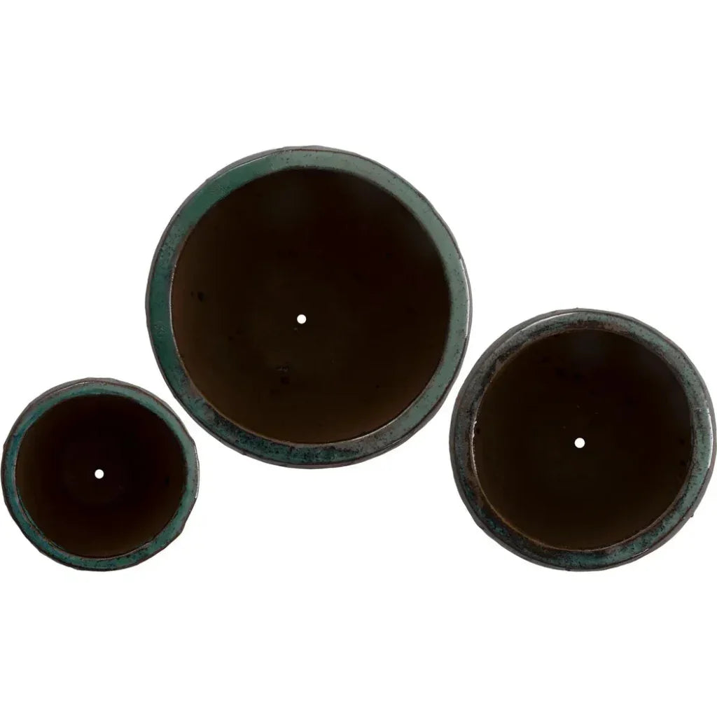 Breeze Round Teal Ceramic Planter