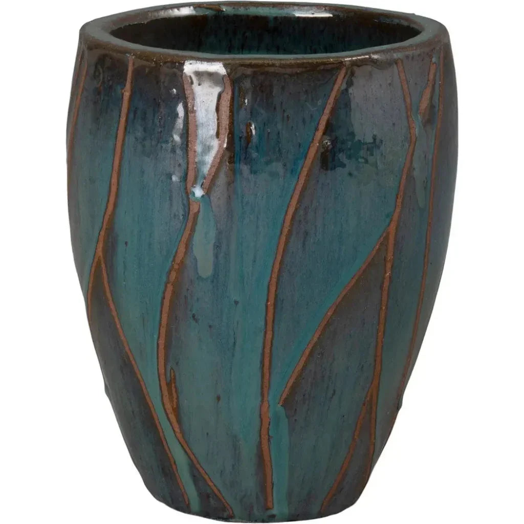 Breeze Round Teal Ceramic Planter