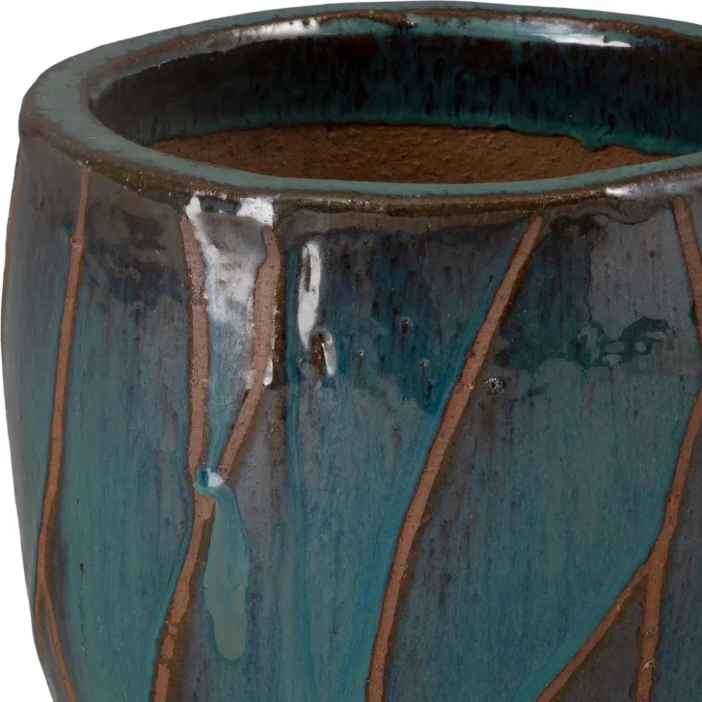 Breeze Round Teal Ceramic Planter