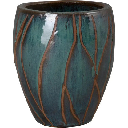Breeze Round Teal Ceramic Planter