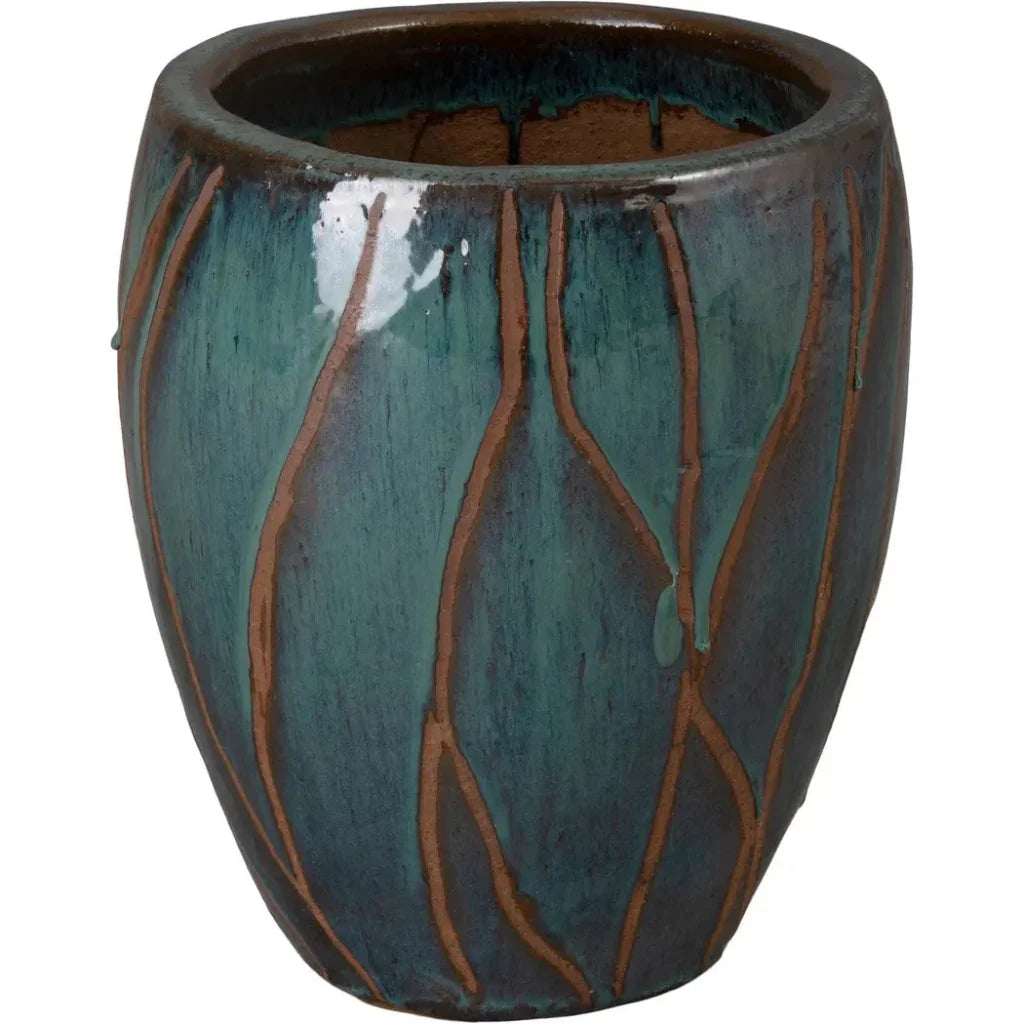 Breeze Round Teal Ceramic Planter