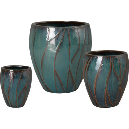Breeze Round Teal Ceramic Planter