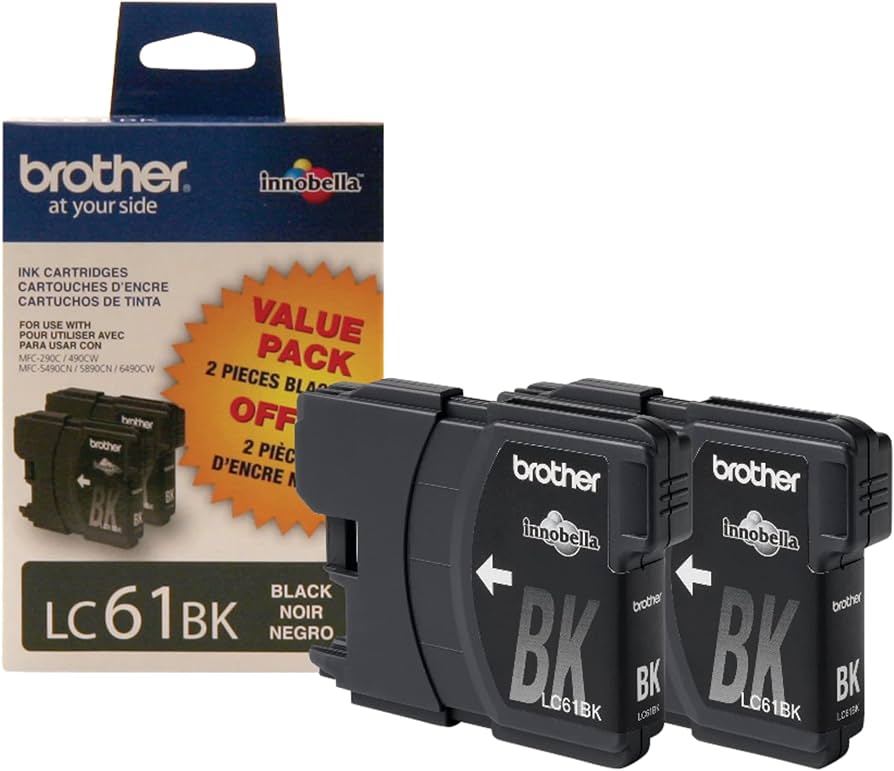 New, Pre-Owned - Brother LC61BK Black Ink Cartridge, Pack Of 2