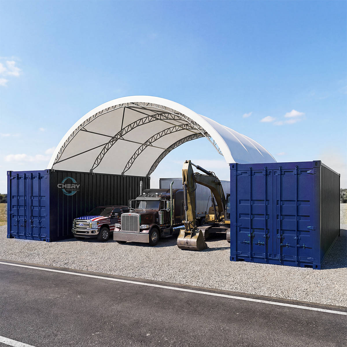 Reinforced 20'x20' Double Truss Container Shelter