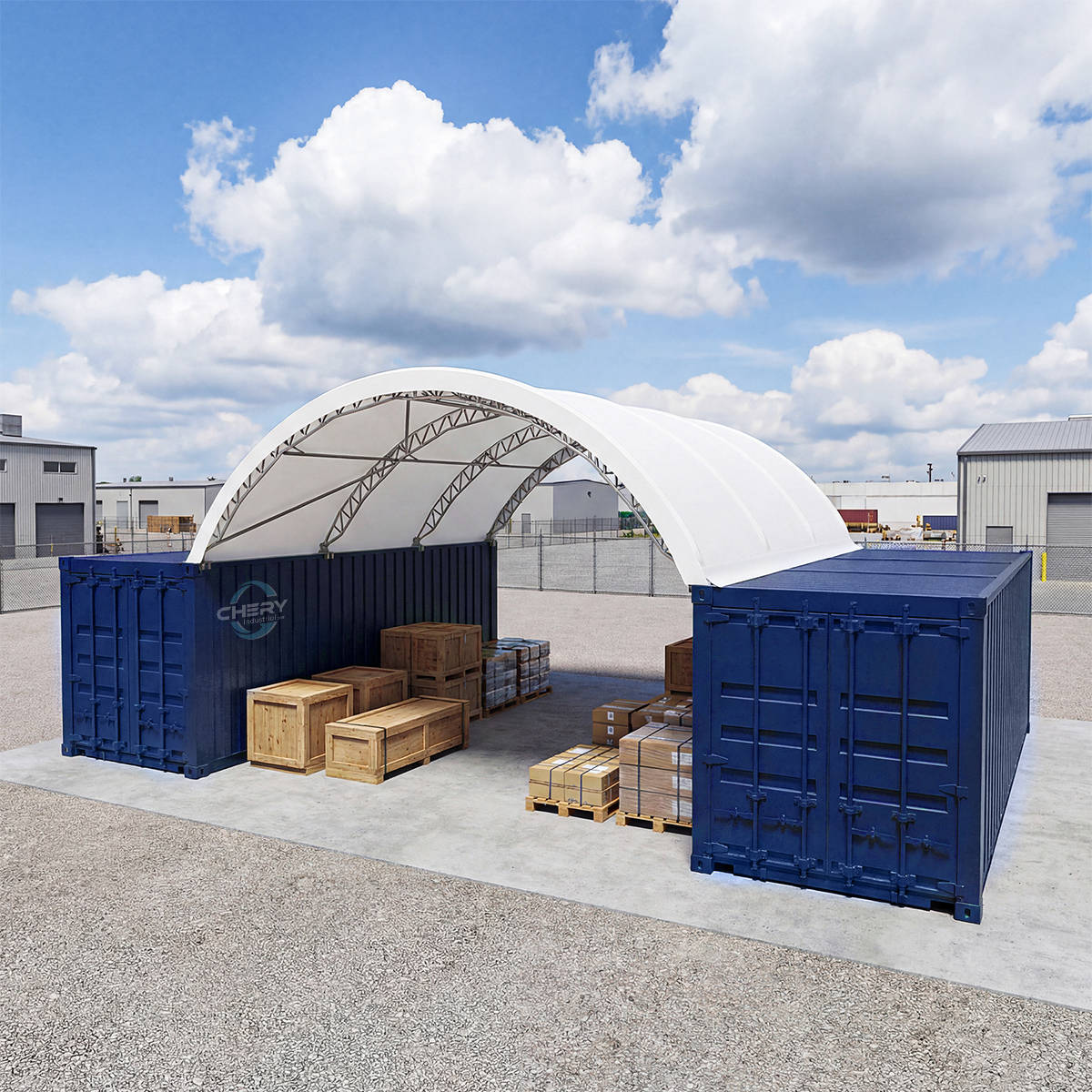 Reinforced 20'x20' Double Truss Container Shelter