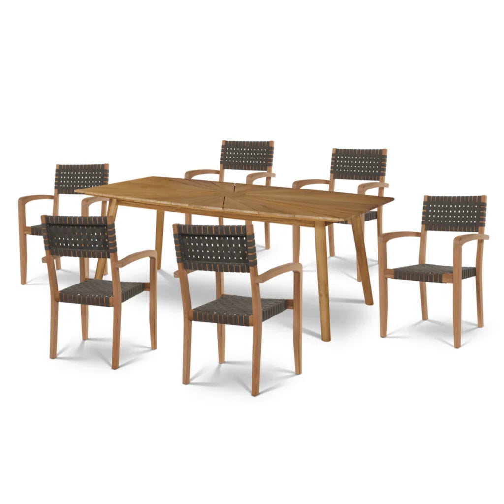 Cambria Teak Patio Rectangular Dining Set 7PC