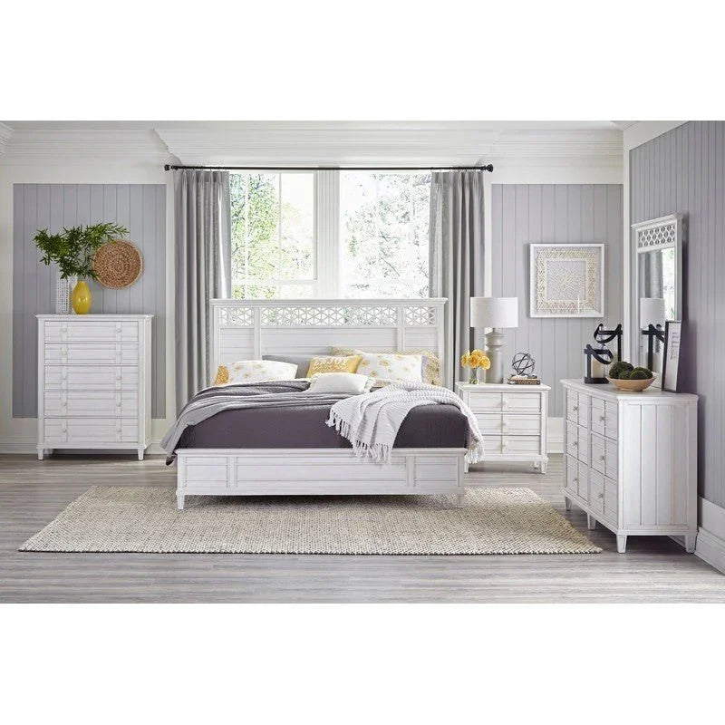 Cane Bay Louvered Door White Dresser and Mirror