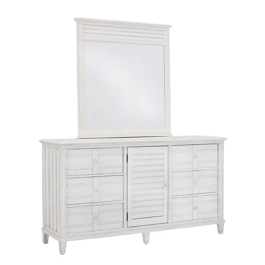 Cane Bay Louvered Door White Dresser and Mirror