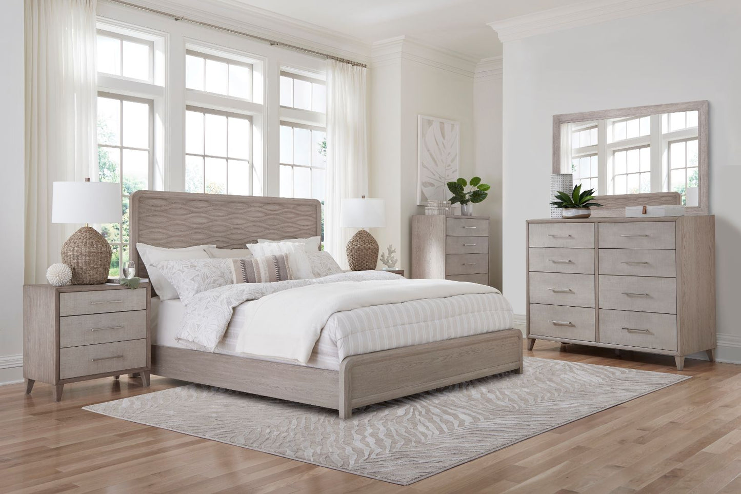 Cape Wave Panel Wood Bedroom Set 6PC