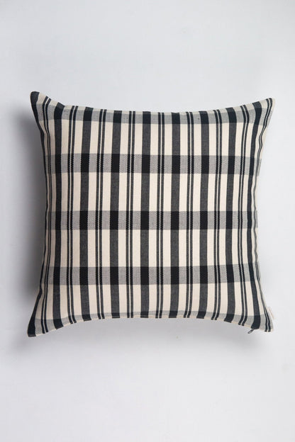 Cecilia Black and Ivory Striped Plaid Pillow