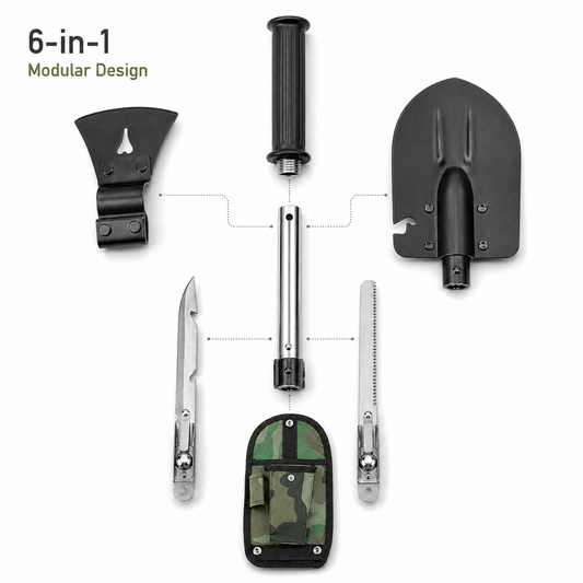 6-in-1 Multi Tool Survival Kit Shovel Knife Axe Saw Nail Puller w/ Pouch Outdoor Gear Camping