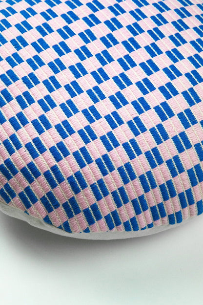 Checkered Blue and Pink Brocade Pillows