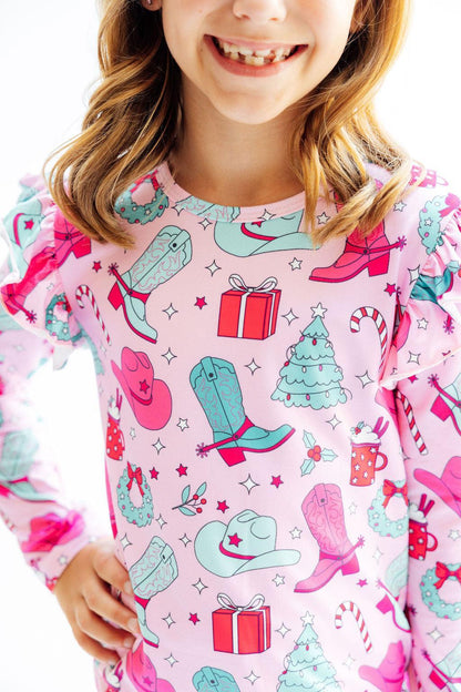 Christmas Cowgirl L/S Ruffle Tee