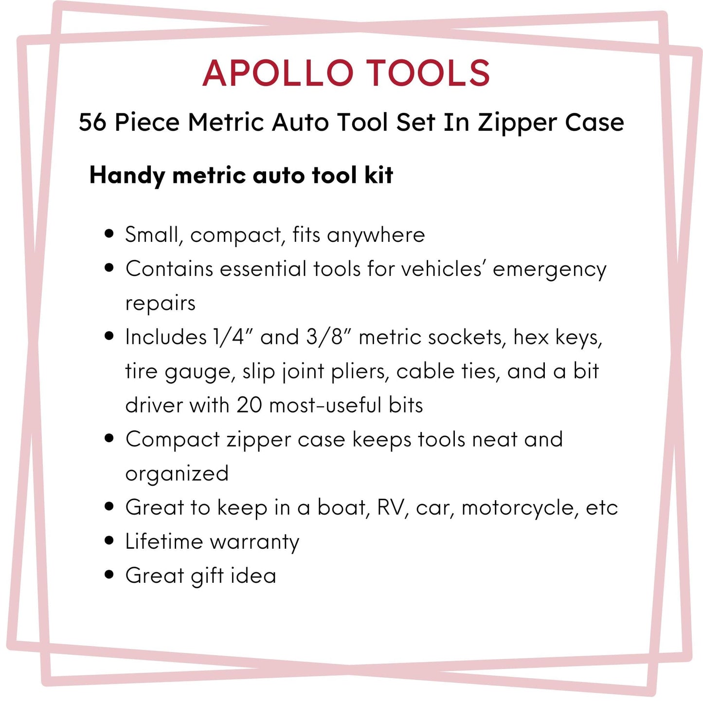 56 Piece Metric Auto Tool Set In Zipper Case - DT9775