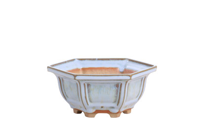 Willow Bonsai Ceramics Hexagonal Windowed Bonsai Pot 5 Inch – Semi‑Cascade Planter, High‑Fired Frost‑Proof Stoneware with Drainage & Wiring Holes, Handmade in USA (Glacier)