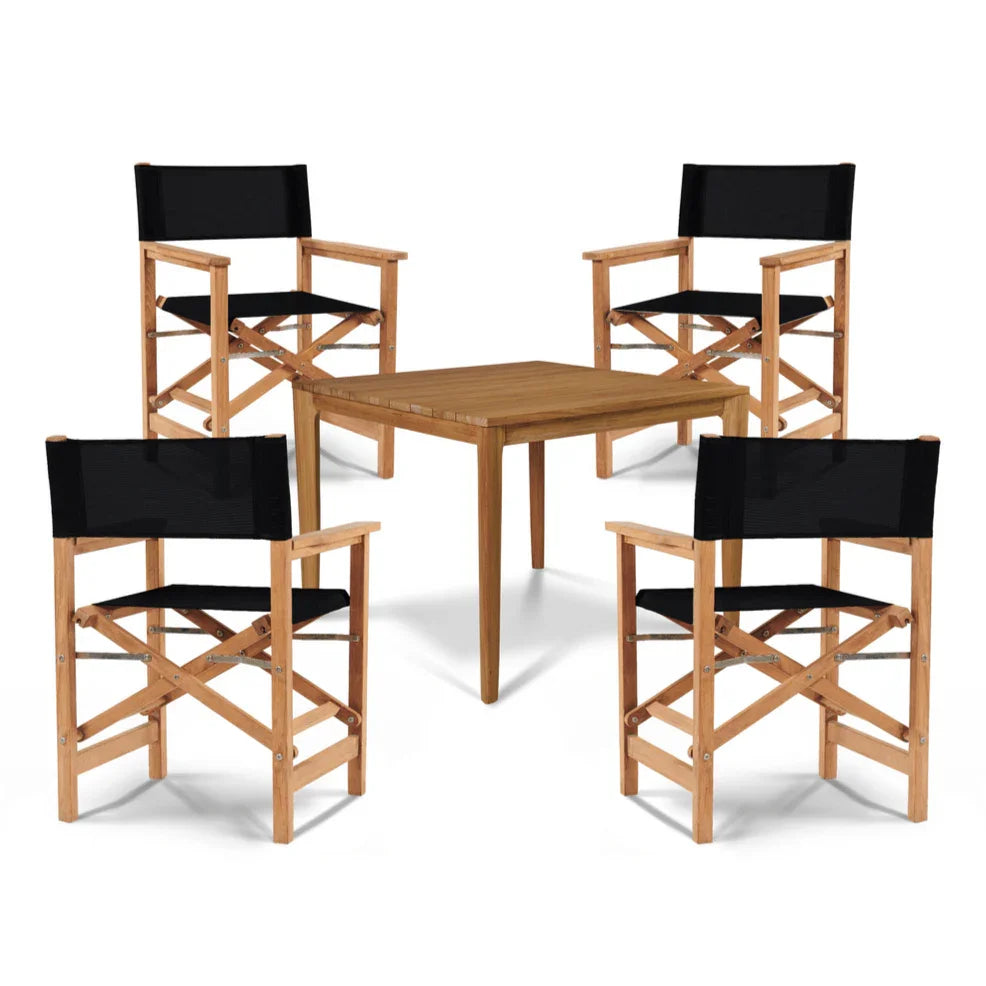 Del Ray Teak Patio Square Dining Set 5PC