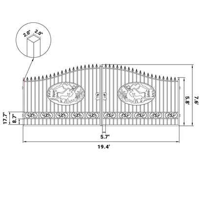 20x8 ft Steel Dual Swing Driveway Gate