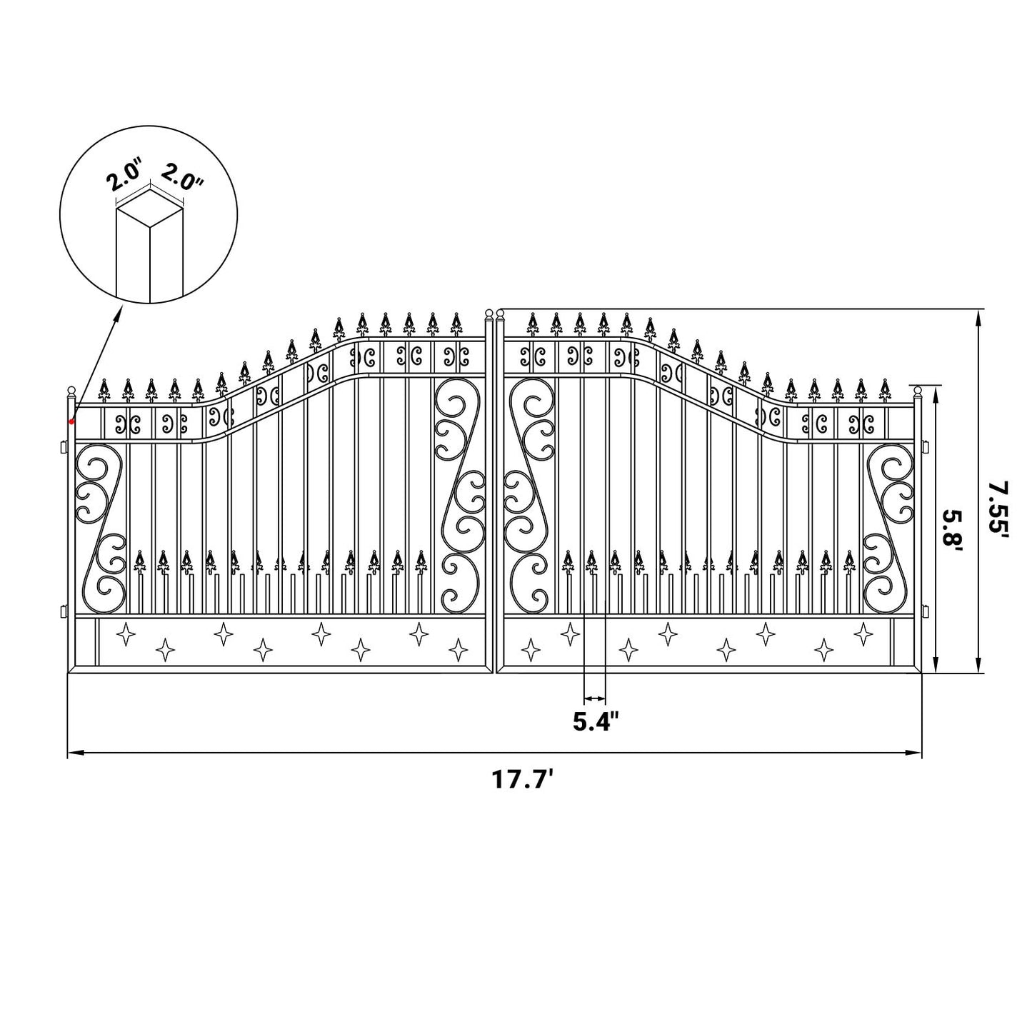 18x8 ft Steel Dual Swing Driveway Gate