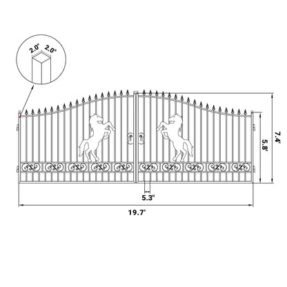 20x8 ft Steel Dual Swing Driveway Gate