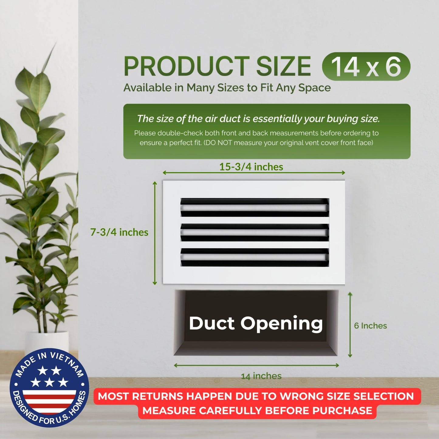 6x14 Air Vent Cover (Duct Opening) - White Aluminum Linear Slot Diffuser Type S