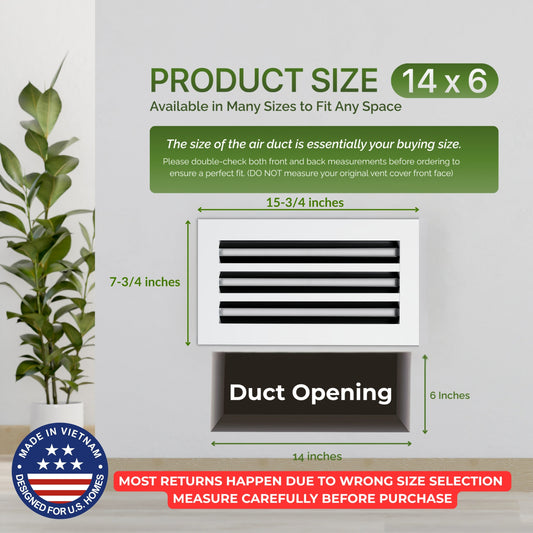 6x14 Air Vent Cover (Duct Opening) - White Aluminum Linear Slot Diffuser Type S