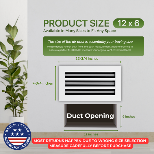 6x12 Air Vent Cover (Duct Opening) - White Aluminum Linear Slot Diffuser Type S