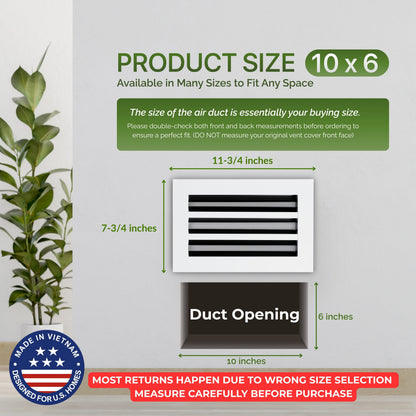 6x10 Air Vent Cover (Duct Opening) - White Aluminum Linear Slot Diffuser Type S