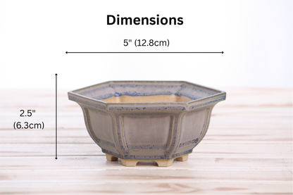 Willow Bonsai Ceramics Hexagonal Windowed Bonsai Pot 5 Inch – Semi‑Cascade Planter, High‑Fired Frost‑Proof Stoneware with Drainage & Wiring Holes, Handmade in USA (Ocean)