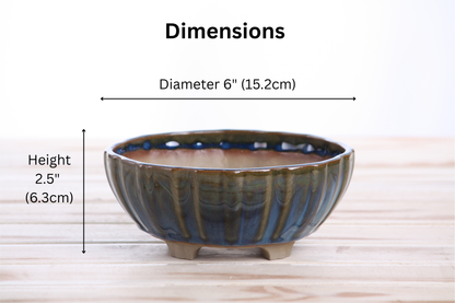 Willow Bonsai Ceramics Lily Bonsai Pot 6 Inch – Sculpted Rounded Ceramic Bonsai & Succulent Planter with Wavy Profile, High‑Fired Frost‑Proof Stoneware, Handmade in USA (Peacock)