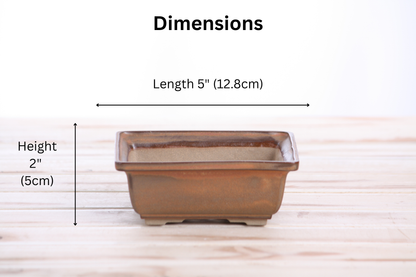 Willow Bonsai Ceramics Square Bonsai Pot 5 Inch – Low‑Profile Square Ceramic Bonsai & Succulent Planter with Accentuated Rim, High‑Fired Frost‑Proof Stoneware, Handmade in USA (Deep Stone)